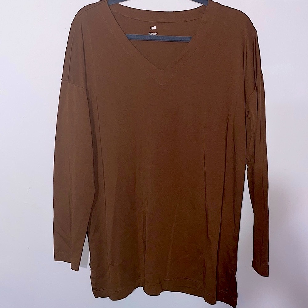 J jill simple supima v neck  tunic size medium brown color
